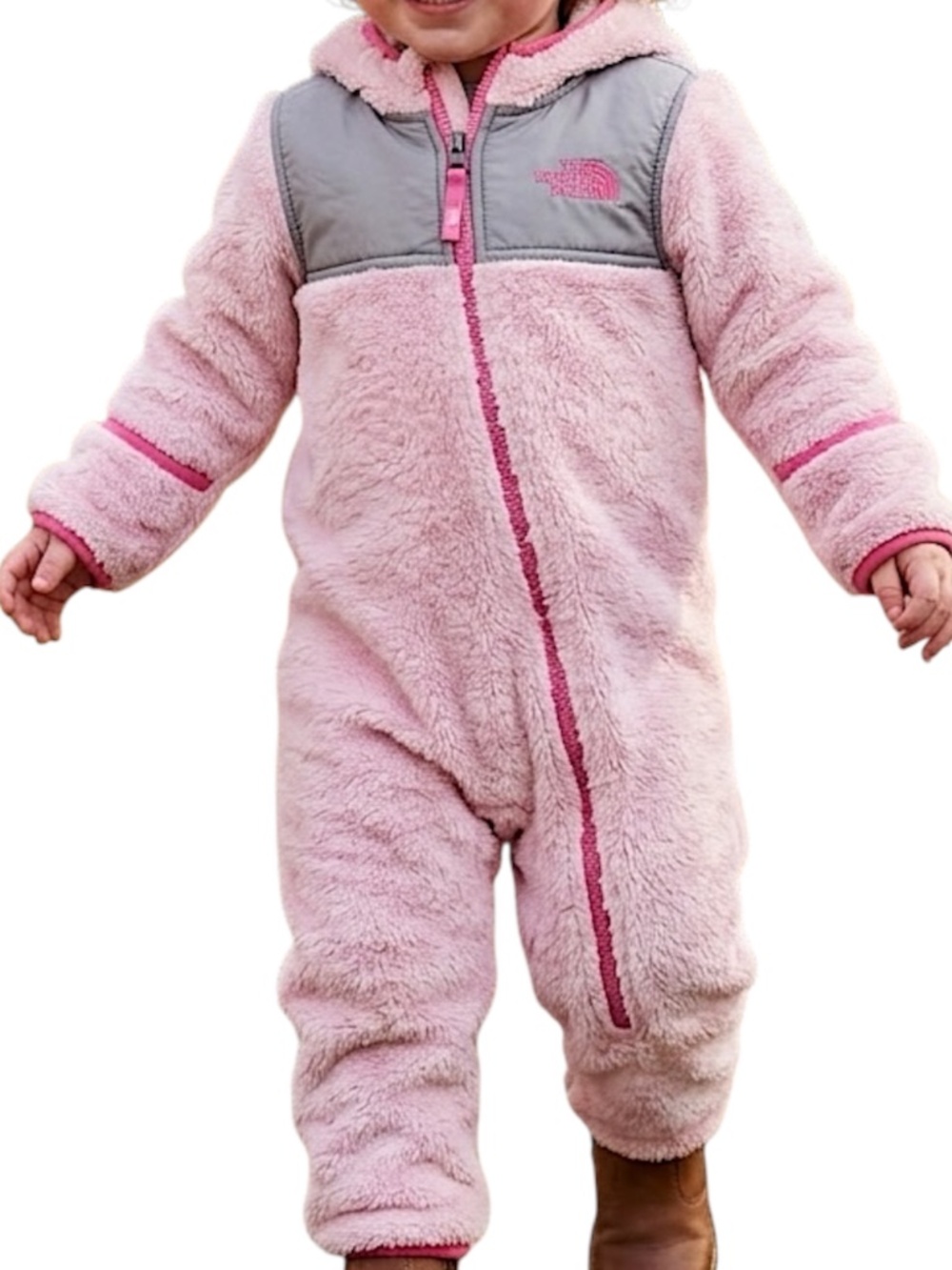 TNF baby toddler pink full zip hooded fleece one piece suit bunting bag 18-24M